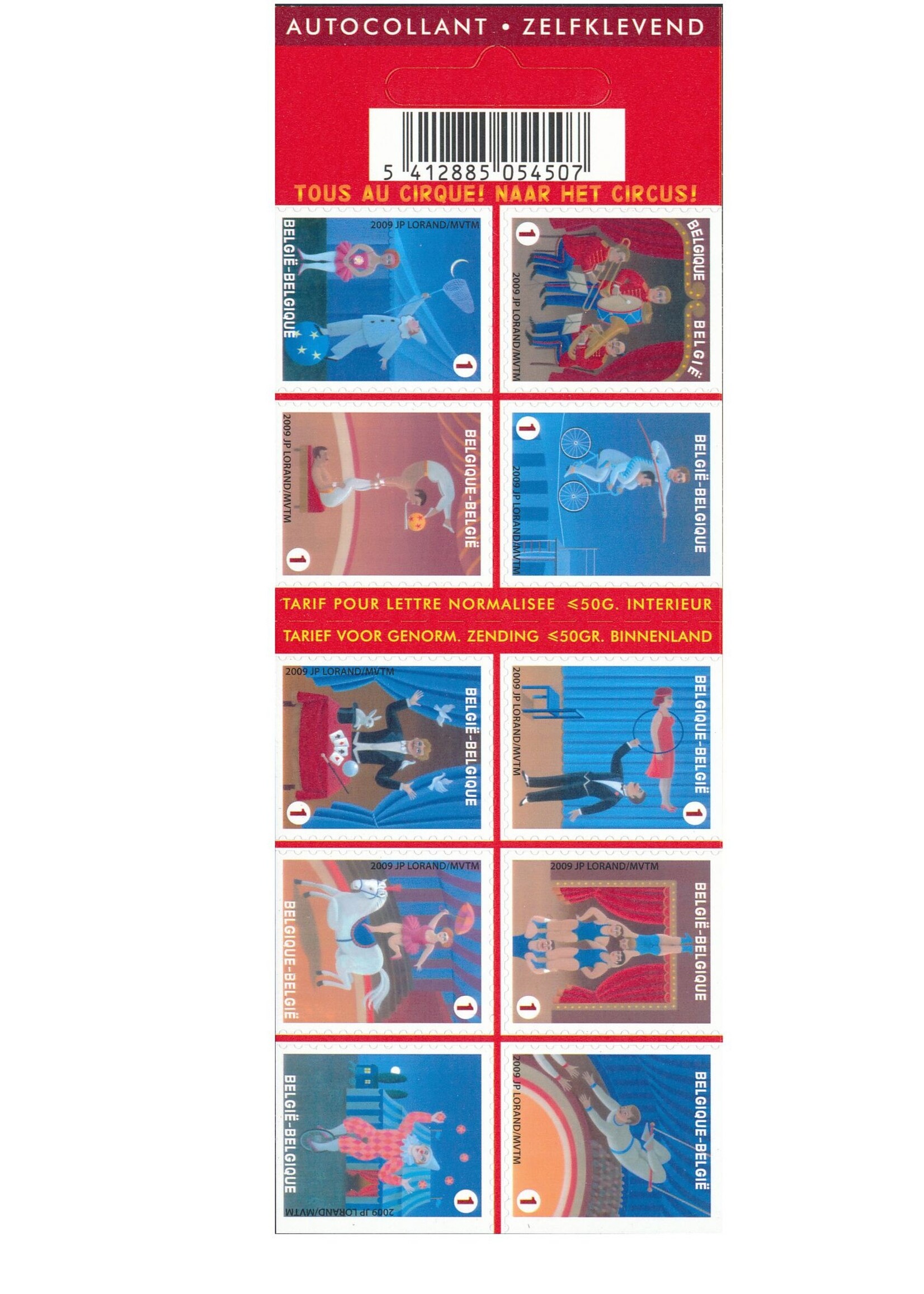 Thème Fête - Carnet de 10 timbres autocollants - Tarif 1, Belgique