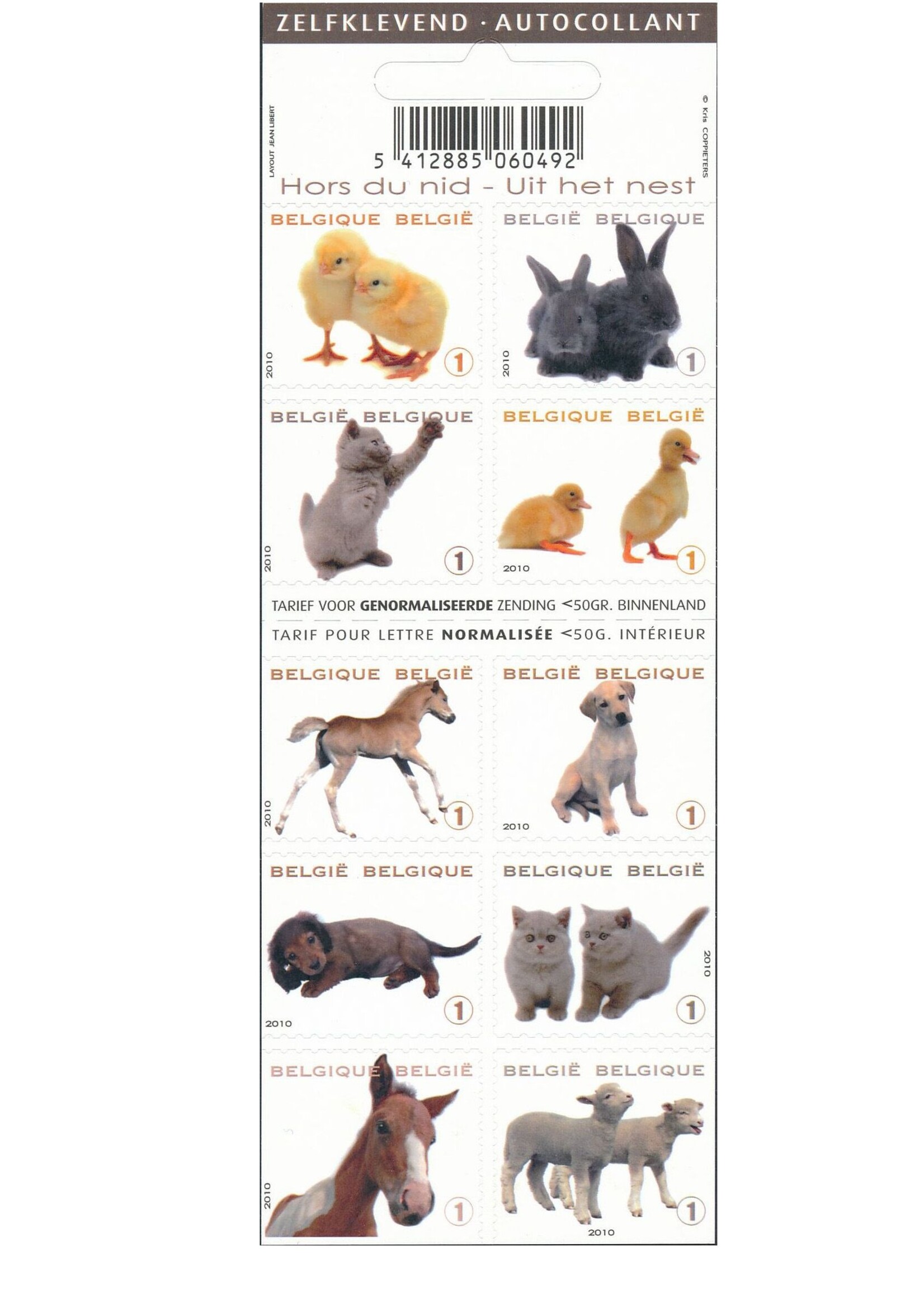 Theme Animals 1 - Booklet with 10 self-adhesive stamps - Rate 1, Belgium