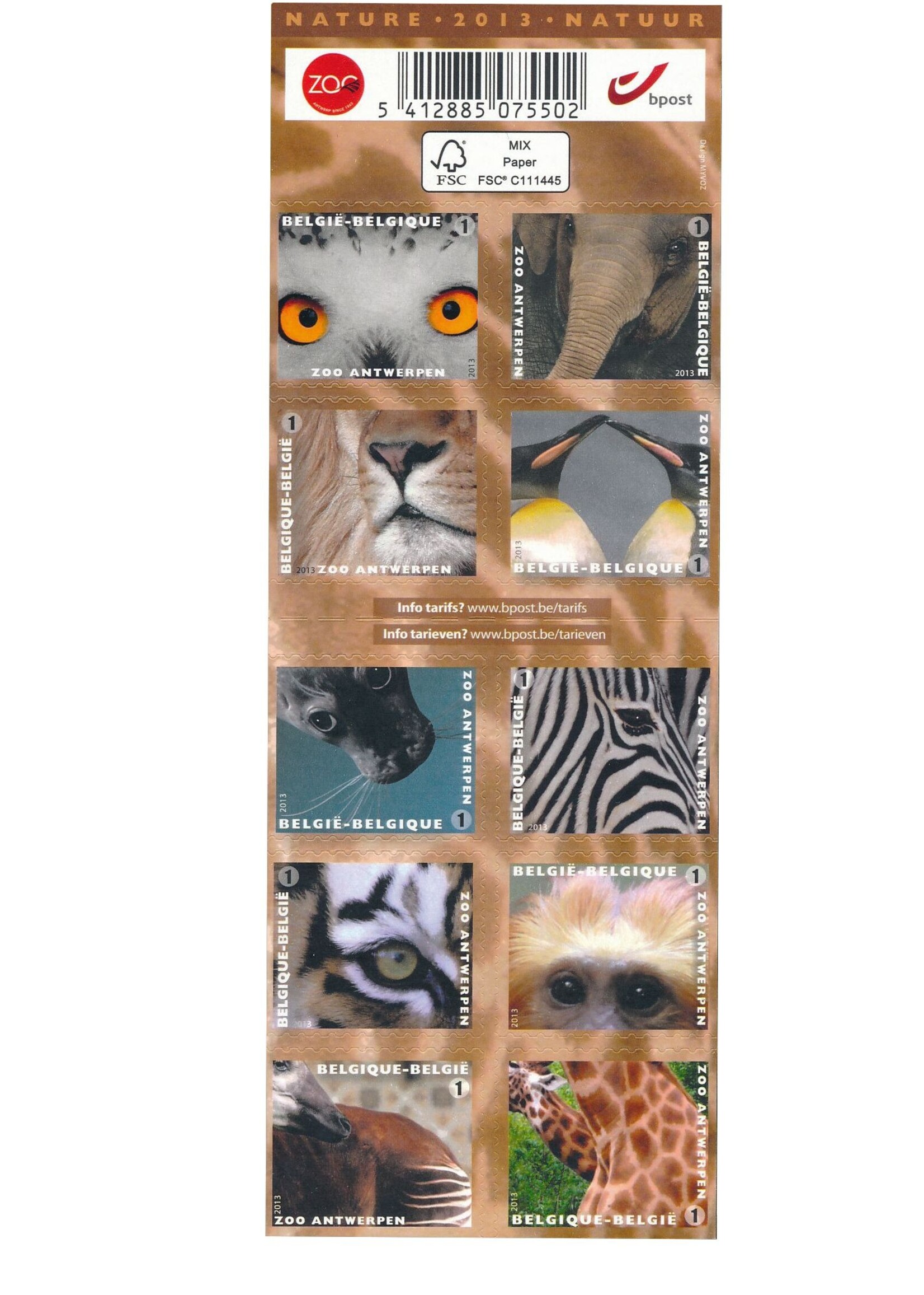 Thema Dieren 1 - Postzegelboekje met 10 zelfklevende postzegels  - Tarief 1, België
