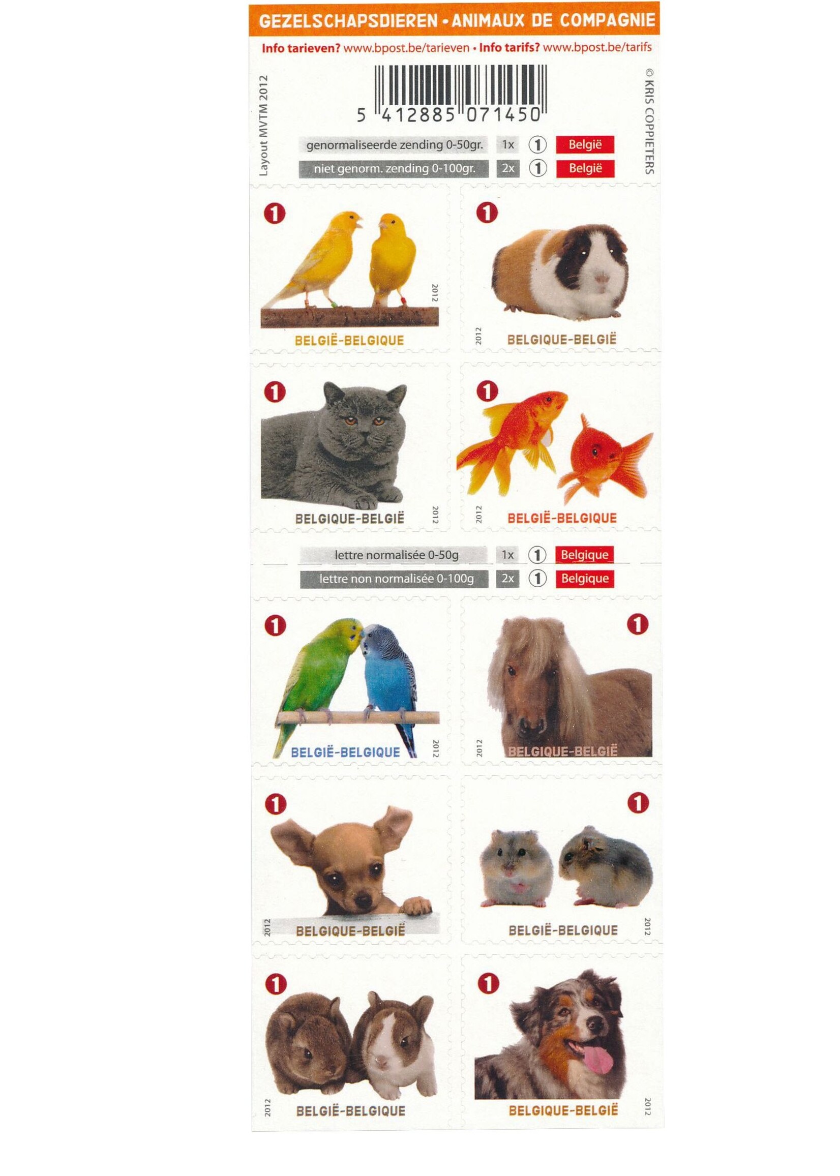 Theme Animals 1 - Booklet with 10 self-adhesive stamps - Rate 1, Belgium