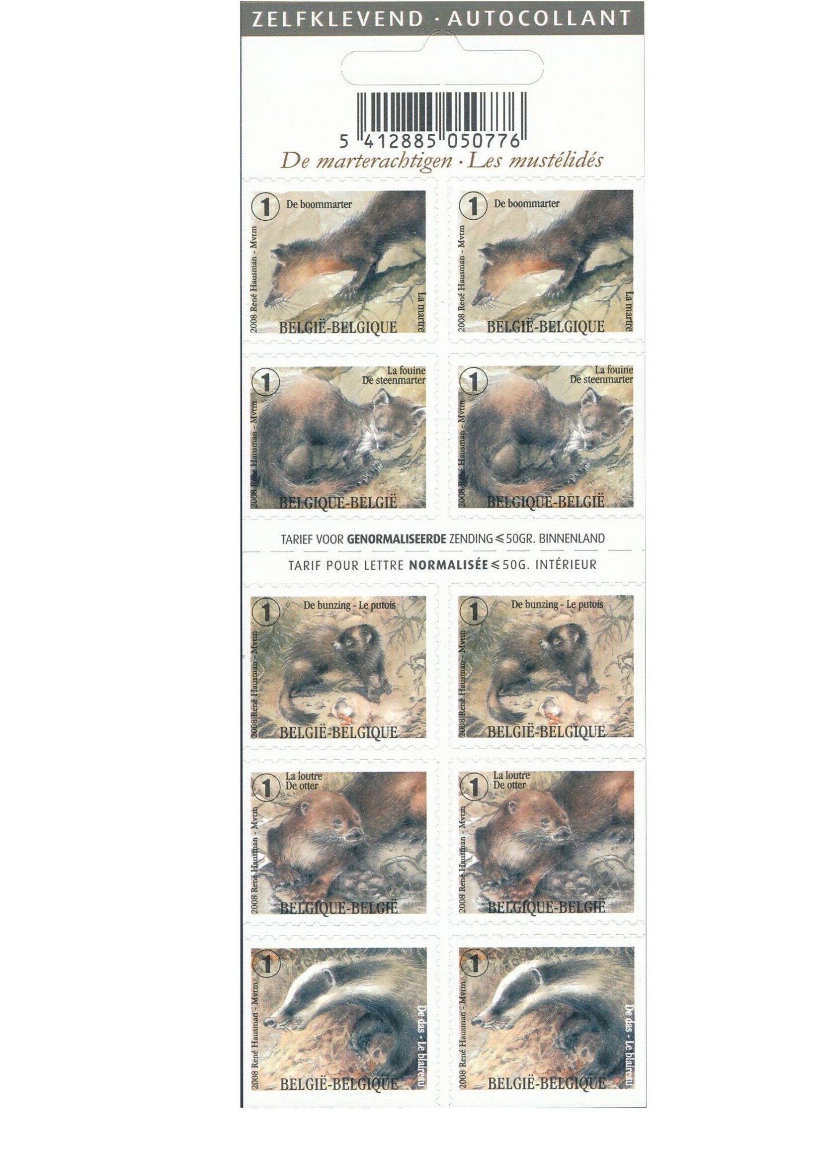 Thème Animaux 2 - Carnet de 10 timbres autocollants - Tarif 1, Belgique