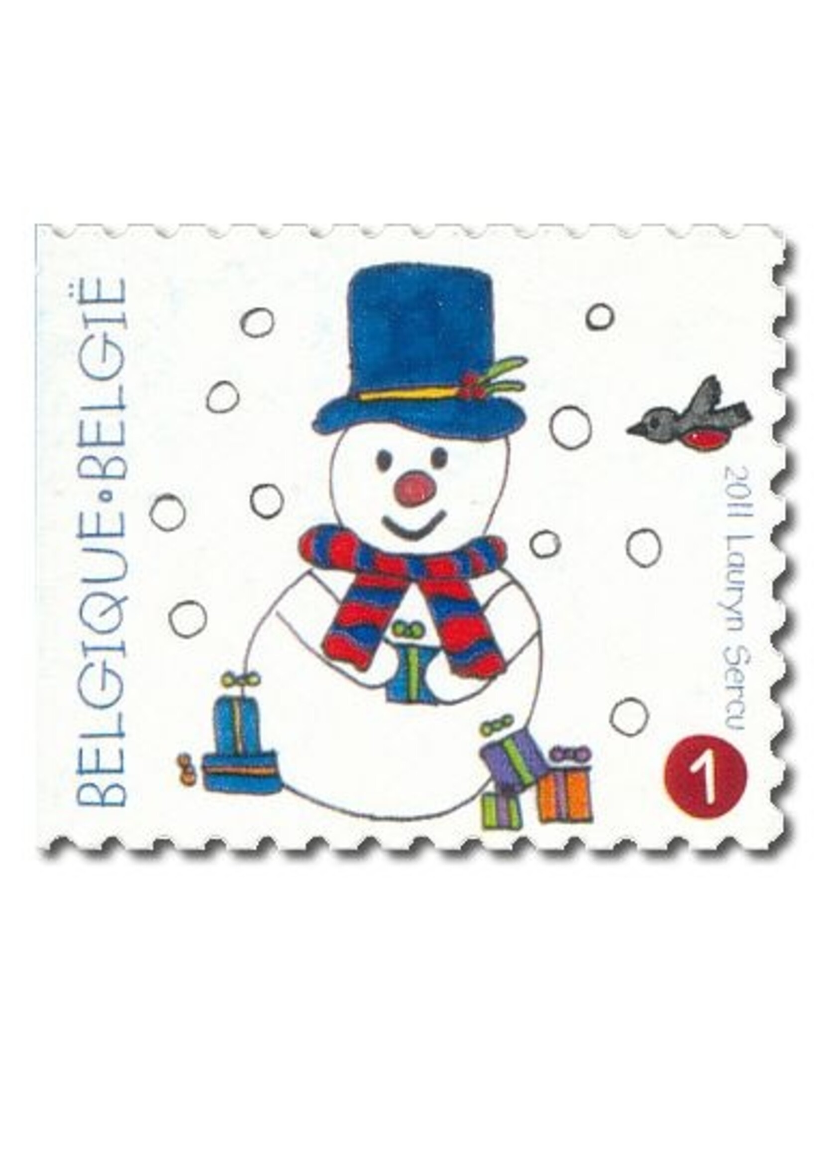 10 timbres Noël - Bonhomme de neige - Tarif 1, Belgique