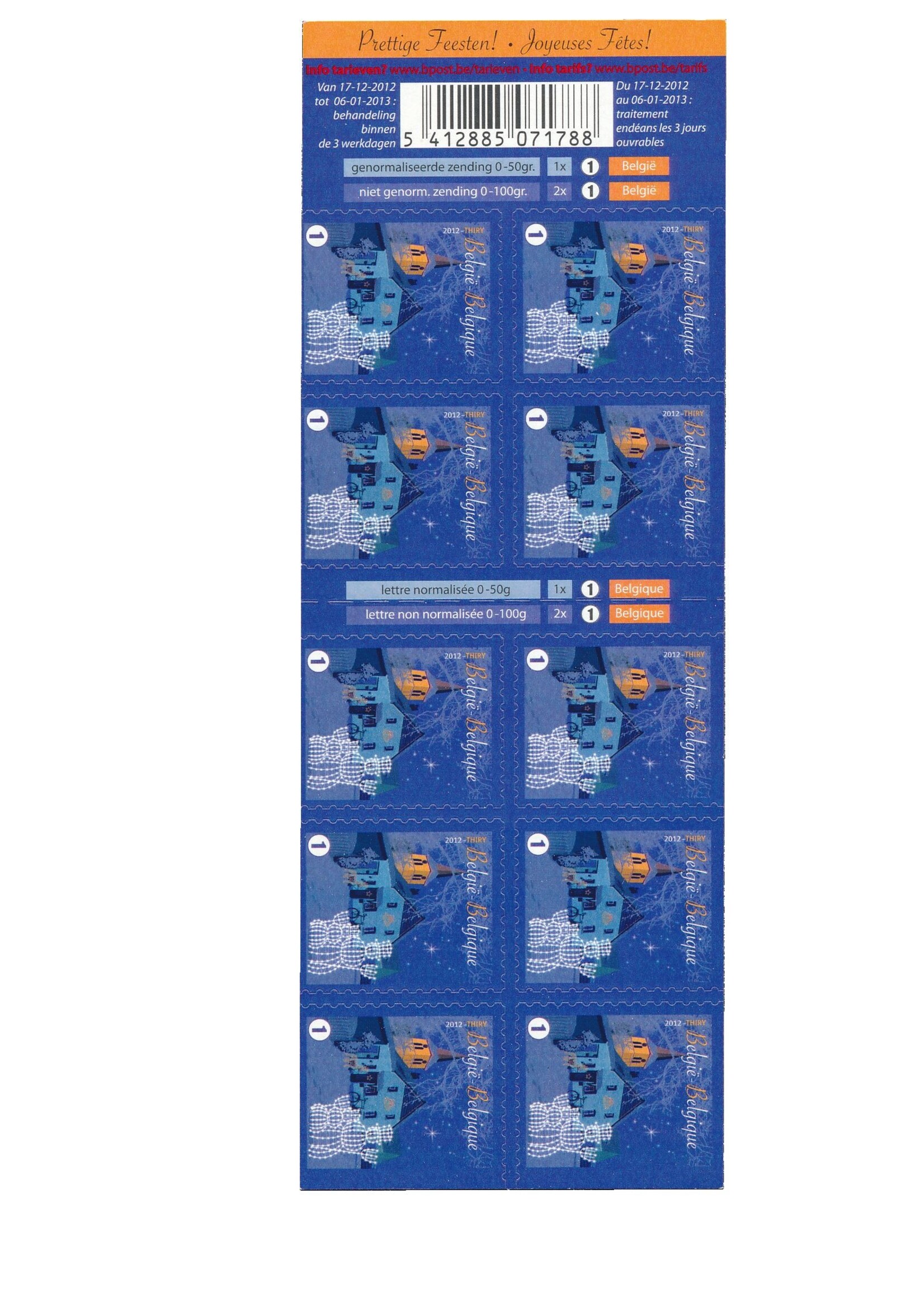 Thema KERST versierd huis 10 zelfklevende zegels Tarief 1 BE