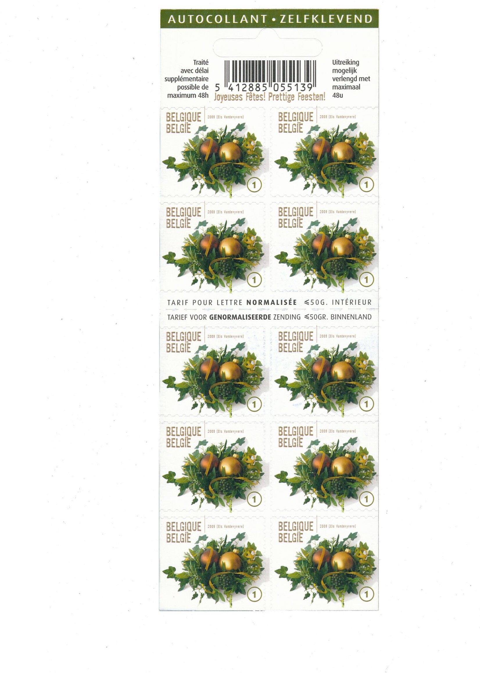 10 timbres Noël - Pièce de Noël - Tarif 1, Belgique