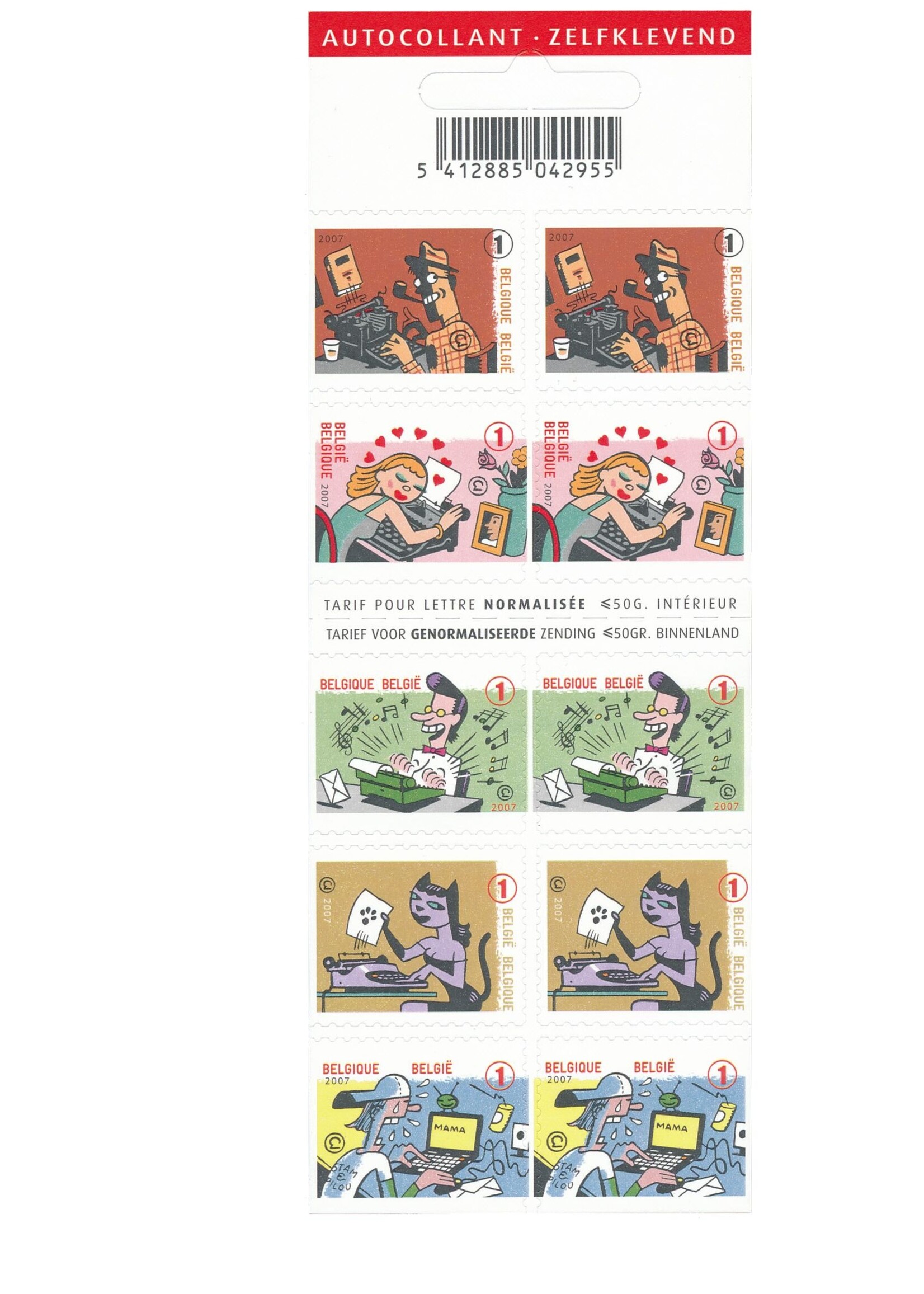 Thema Cartoons - Postzegelboekje met 10 zelfklevende postzegels  - Tarief 1, België