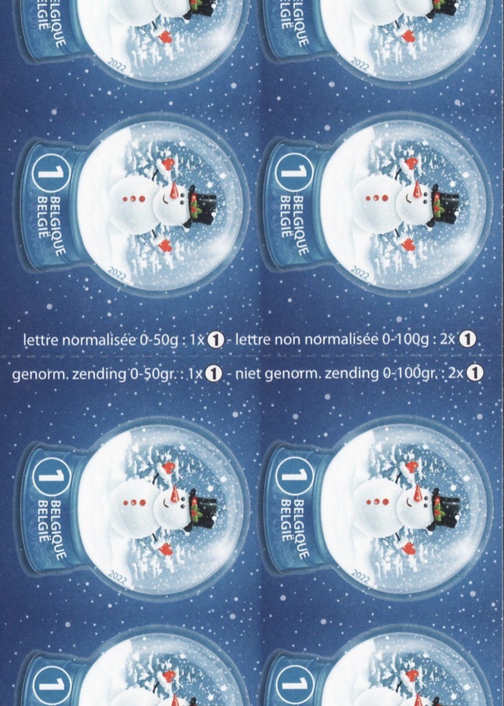 10 zelfklevende kerstzegels - Sneeuwbal - Tarief 1, België
