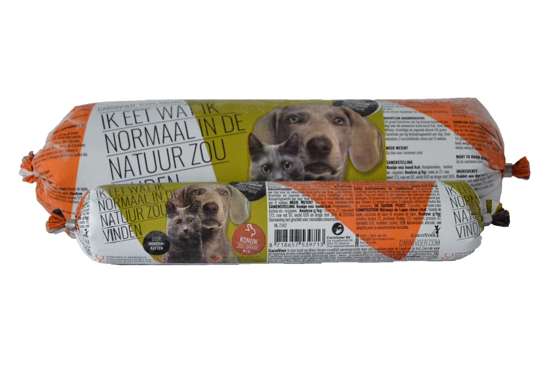 Carnivoer KVV Konijn-mix 250 g worst