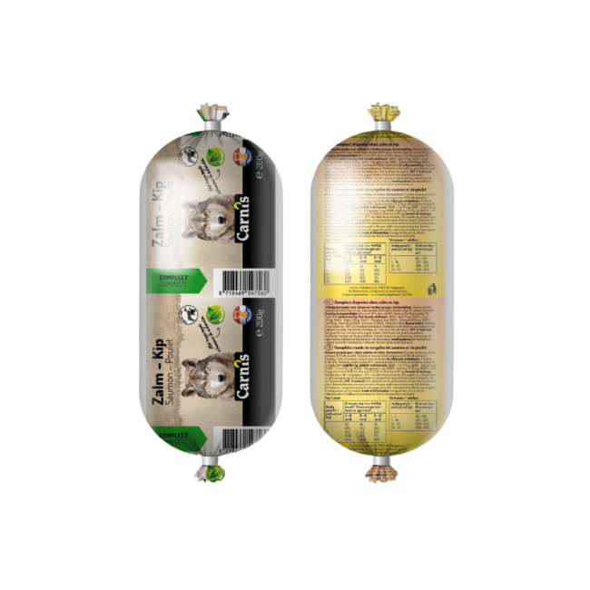 Carnis Compleet diepvries vlees Zalm en Kip 500 g worst