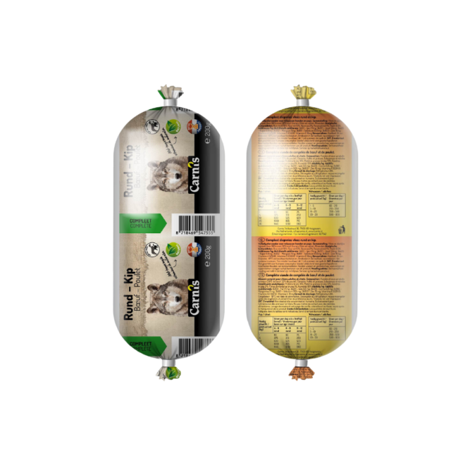 Carnis Compleet diepvries vlees Rund en Kip 200 g worst