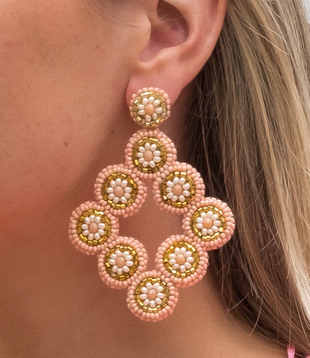 Floral Statement Earrings - Coral