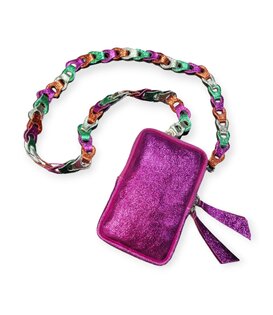 Leather Phone Bag  Metallic Fuchsia