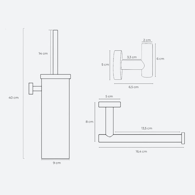 Toiletaccessoireset 3-delig Gun metal