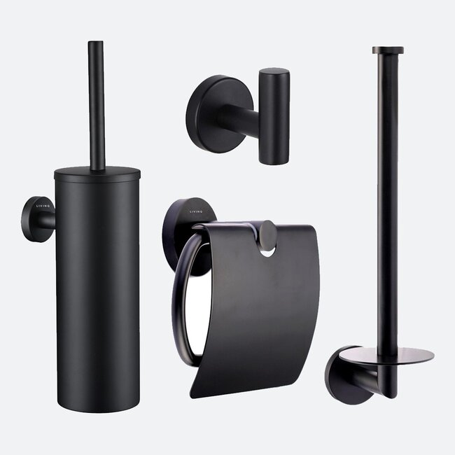 Toiletaccessoireset 4-delig Zwart + Reserve toiletborstels 4 stuks