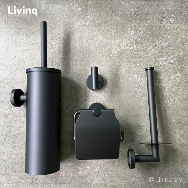 Toiletaccessoireset 4-delig Zwart + Reserve toiletborstels 4 stuks