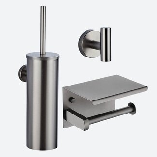 Toiletaccessoireset 3-delig Gun metal