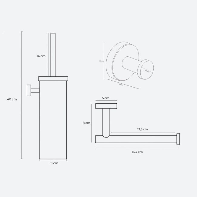 Toiletaccessoireset 3-delig Gun metal
