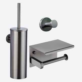 Toiletaccessoireset 3-delig Gun metal