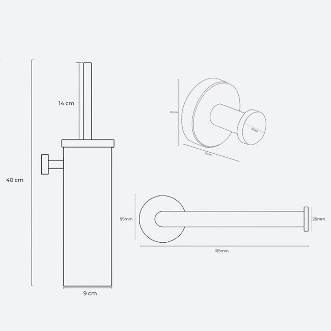 Toiletaccessoireset 3-delig Gun metal