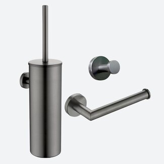 Toiletaccessoireset 3-delig Gun metal
