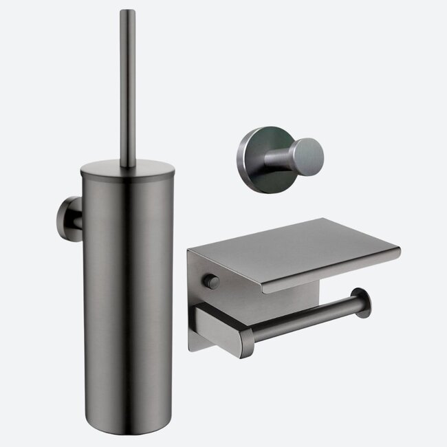 Toiletaccessoireset 3-delig Gun metal