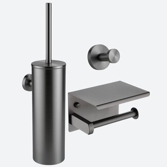 Toiletaccessoireset 3-delig Gun metal