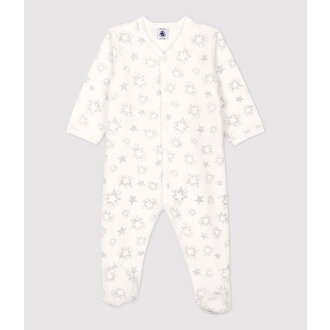 Petit Bateau Fluwelen Slaappakje met Sterrenprint - Marshmallow/Argent