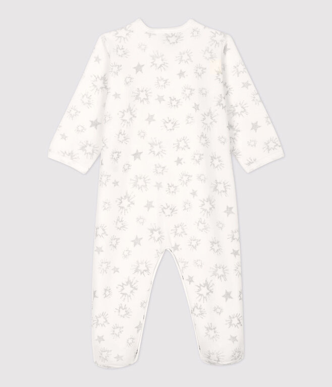 Petit Bateau Fluwelen Slaappakje met Sterrenprint - Marshmallow/Argent