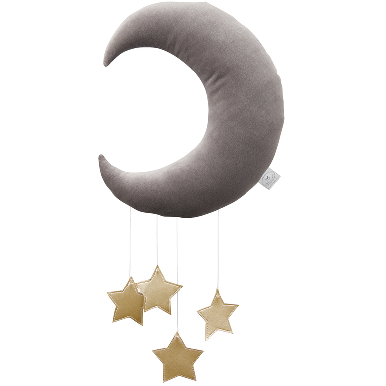 Cotton & Sweets Moon Mobile - Grey / Gold Stars