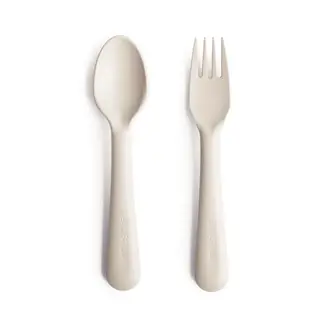 Mushie Dinnerware Fork and Spoon Set - Ivory