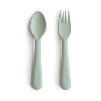 Mushie Dinnerware Fork and Spoon Set - Sage