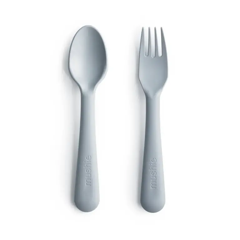 Mushie Dinnerware Fork and Spoon Set - Cloud