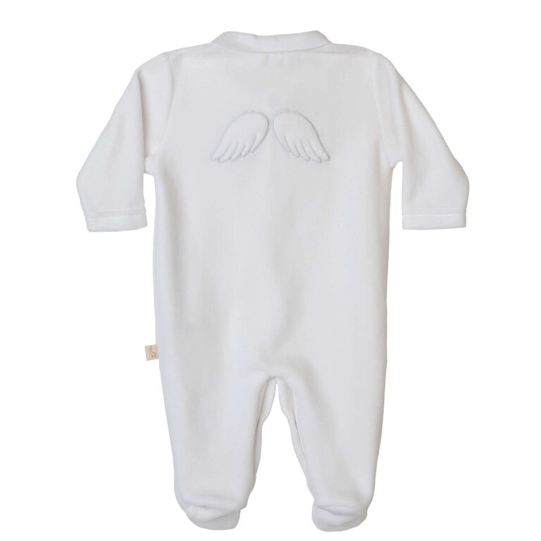 BabyGi White Velours Babygrow Wings