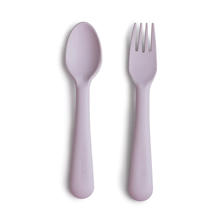 Mushie Dinnerware Fork and Spoon Set - Soft Lilac