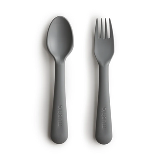 Mushie Dinnerware Fork and Spoon Set - Smoke