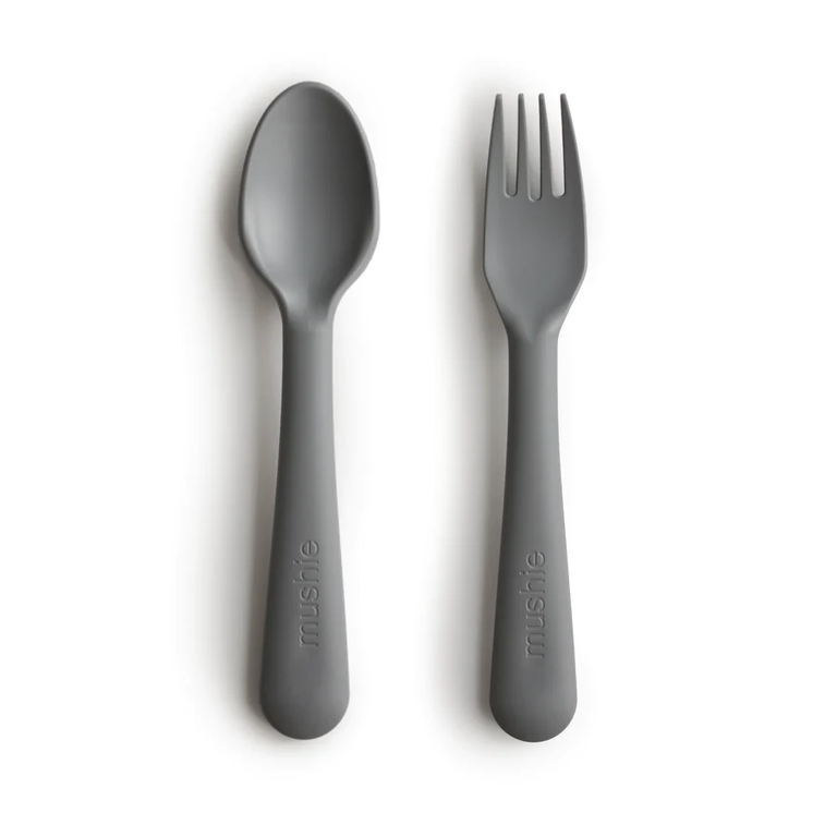 Mushie Dinnerware Fork and Spoon Set - Smoke