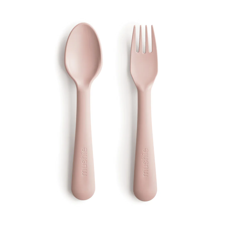 Mushie Dinnerware Fork and Spoon Set - Blush