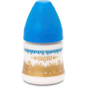 Suavinex Fles Couture- Silic.  Slow Flow - Dark Blue - 150 ml