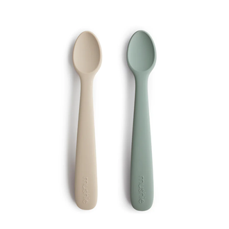 Mushie Silicone Feeding Spoons 2-Pack - Cambridge blue/shifting sand