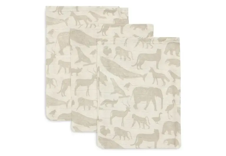 Jollein Hydrofiel Washandje Animals Nougat - 3 Stuks