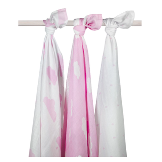 Jollein Hydrofiel Multidoek Clouds 115x115cm - Pink - 3 Stuks