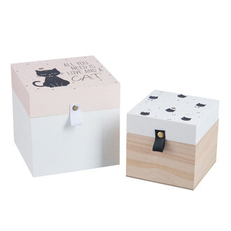 J-Line Set van 2 Doosjes Cat - Wit/Roze