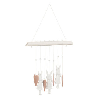 J-Line Bel Hanger Konijn - Wit/Lichtbruin