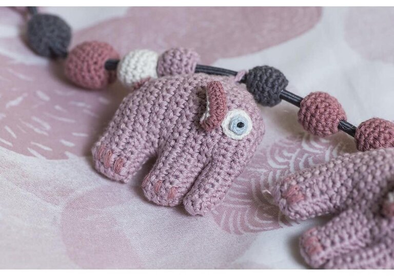 Sebra Crochet Pram Chain - Elephant Rose