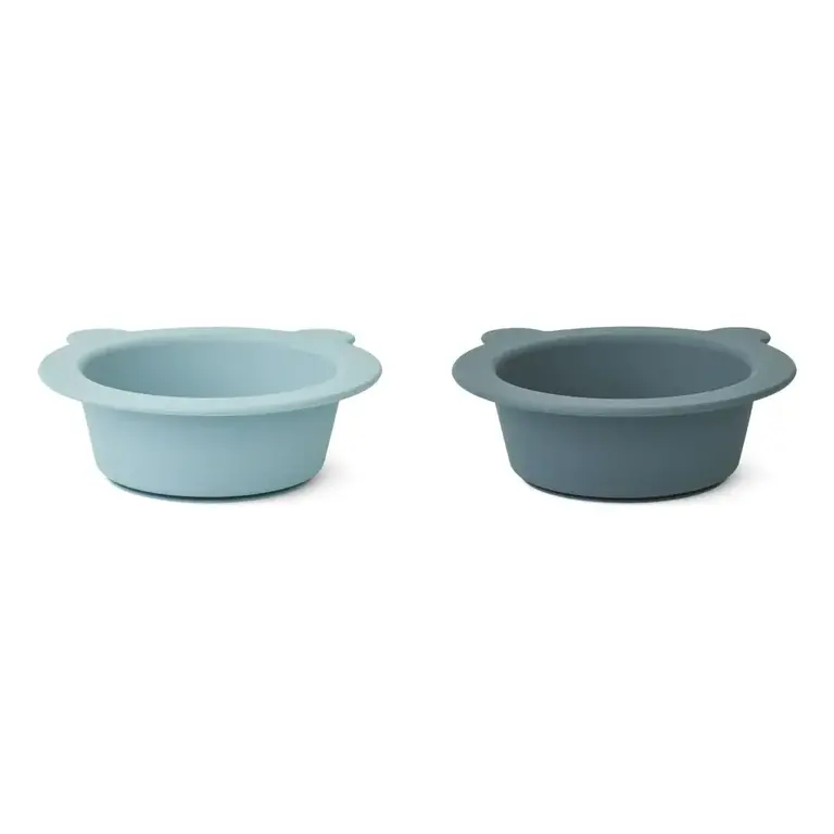 Liewood Peony Suction Bowl 2-Pack -  Sea Blue/Whale Blue