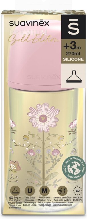 Suavinex Gold - Bottle - Sili. - Medium Flow - 270Ml - Pink