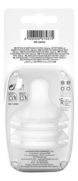 Suavinex Set van 2 symmetrische spenen SX Pro - trage doorstroming