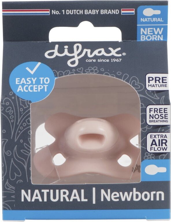 Difrax Fopspeen Natural Newborn Uni/Pure Roze/Blos
