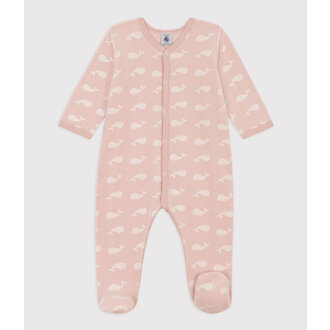 Petit Bateau Pyjama van Velours met Roze Walvissen - Saline/Marshmellow - 1 Maand