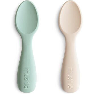 Mushie Toddler Starter Spoons (2-Pack) - Cambridge Blue/Shifting Sand