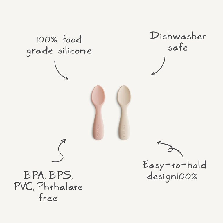 Mushie Toddler Starter Spoons (2-Pack) - Blush/Shifting Sand